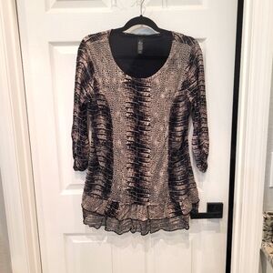 Snake pattern long top by Style n Co, double ruffle at bottom LG